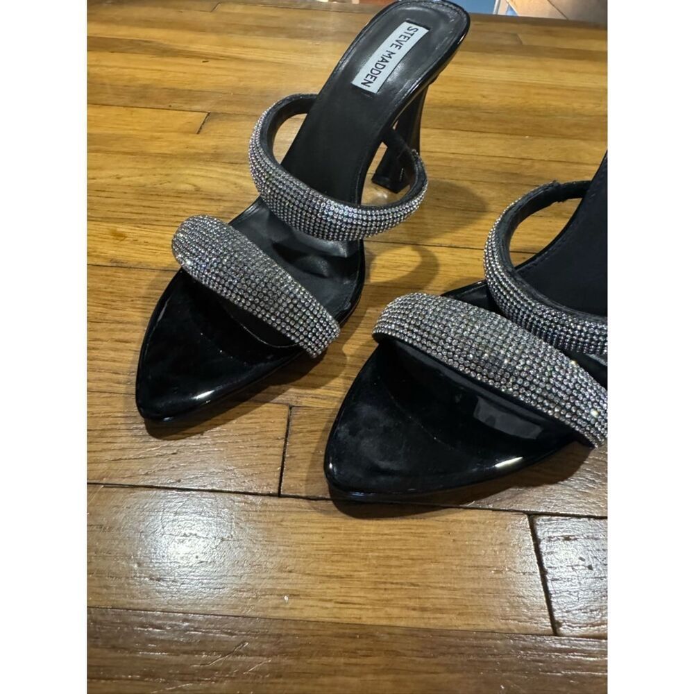Revolve Steve Madden Metallic Harperr Black Crystal Embellished Heeled Sandals - Picture 6 of 13